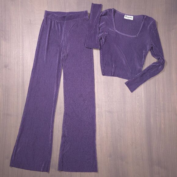 No Boundaries Other - No Boundaries Purple Plisse Velvet Ribbed 2-Piece Pant Set Top Wide Leg XS
